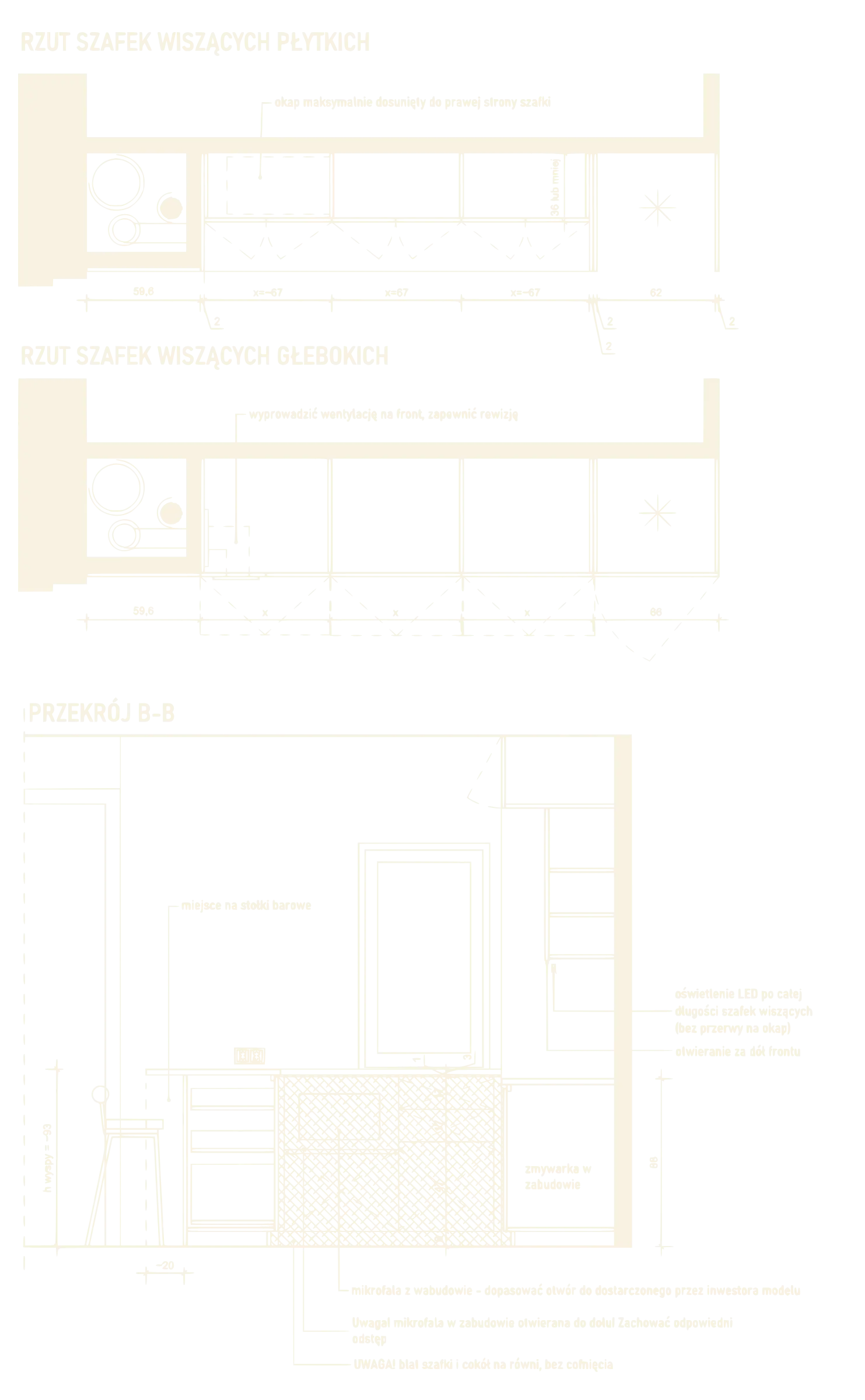 Rzut i przekrój przykładowej kuchni